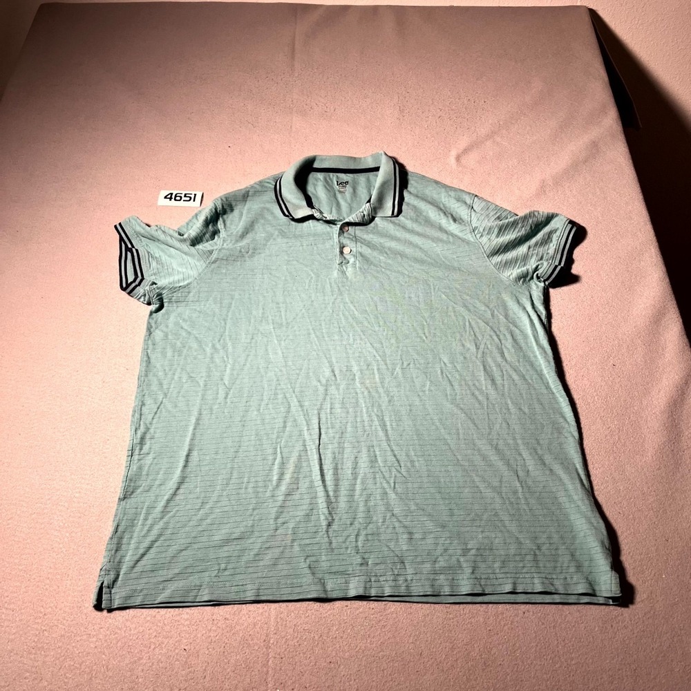 Lee Polo Shirt Mens 2XL Green Pinstripe Regular Fit Golf Tennis Short Sleeve
